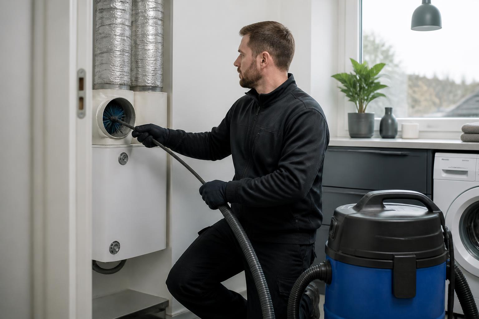 Tekniker som rengör en ventilationskanal